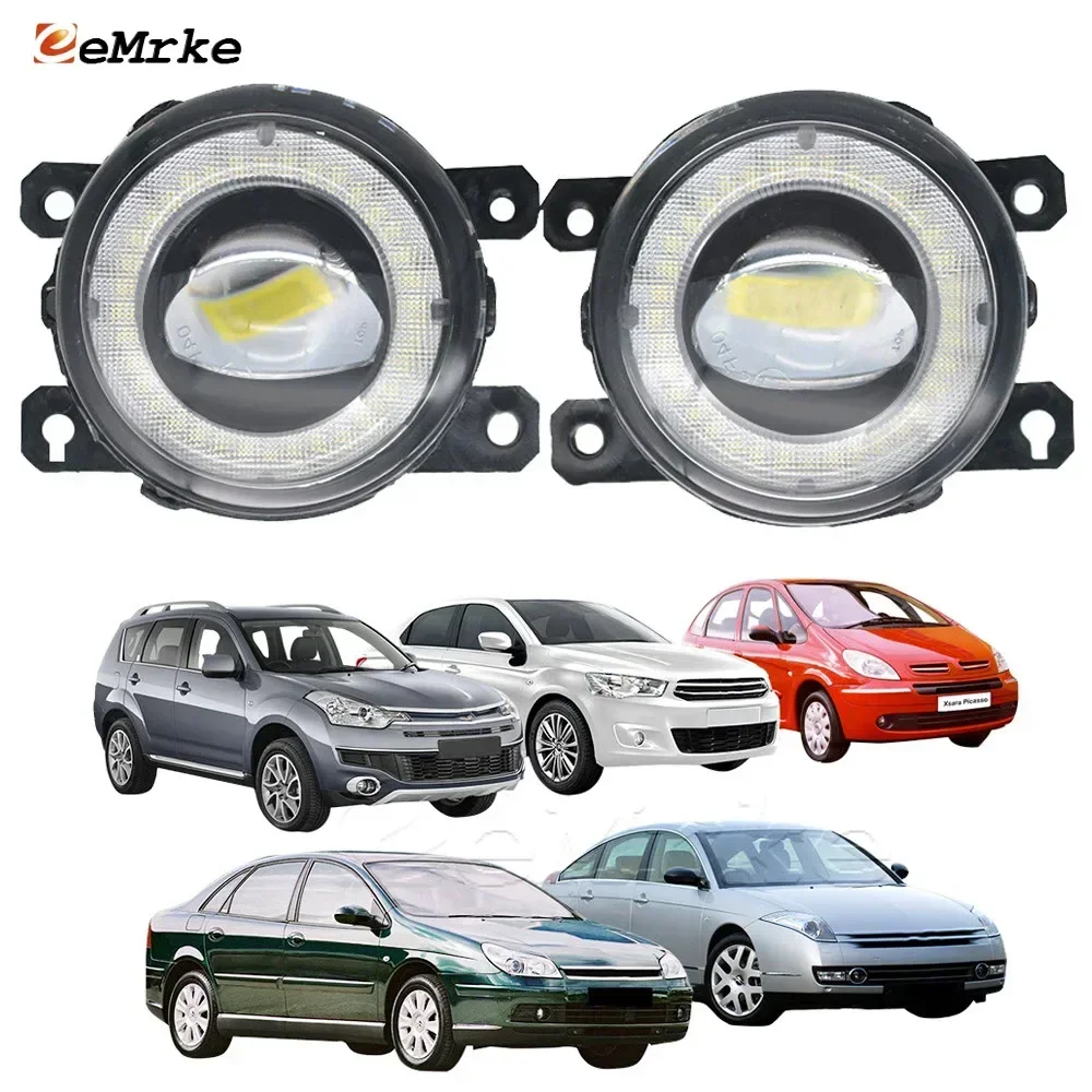 LED Fog Lights Angel Eye DRL Ring Halo Car Fog Lamp Assembly PTF for Citroen Xsara Picasso C4 C5 C6 C-Zero C-Elysee C-crosser