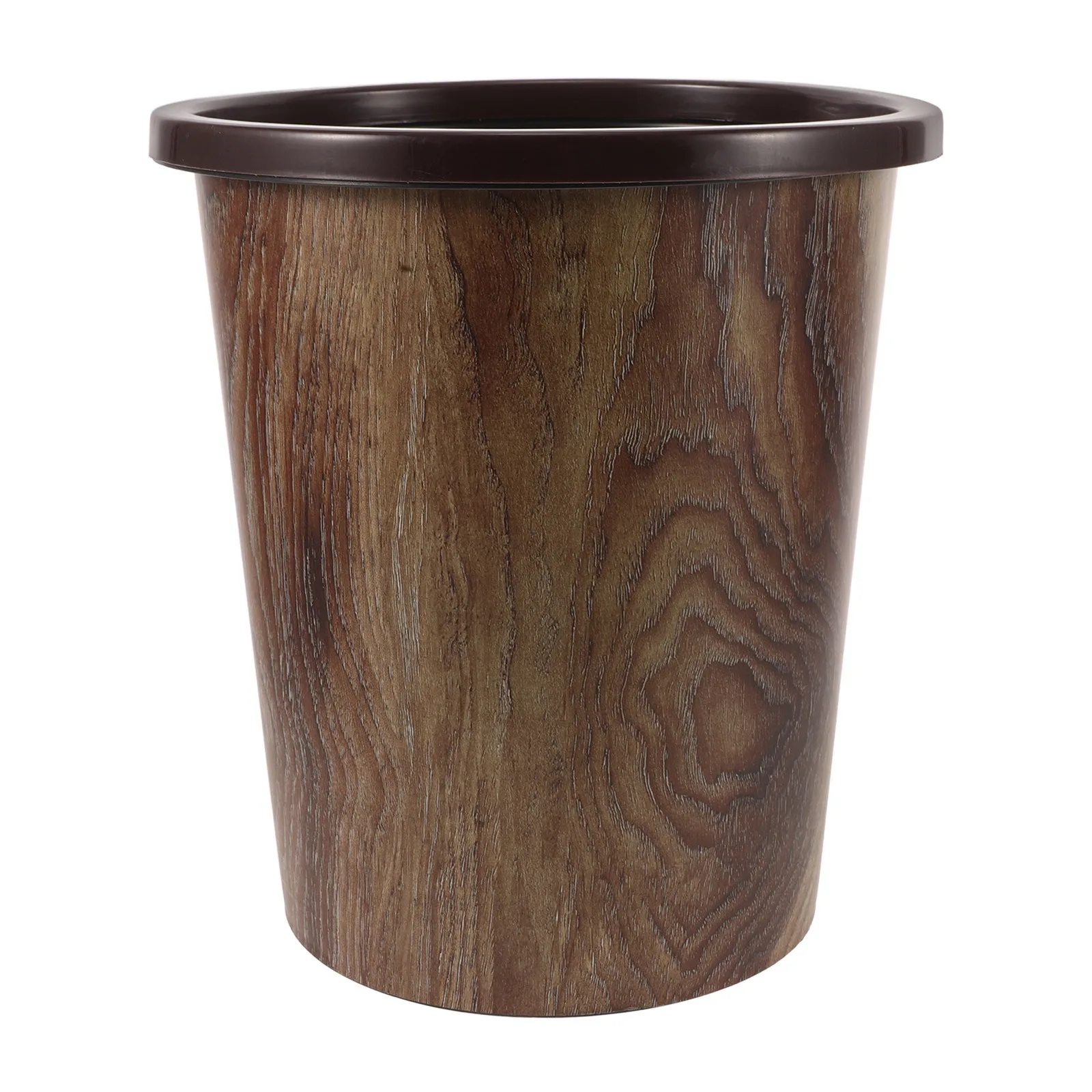 

13L Wood Grain Garbage Bin Round Plastic Trash Can Press Ring for Home Bathroom Kitchen Bedroom Hotel Ktv Decorative