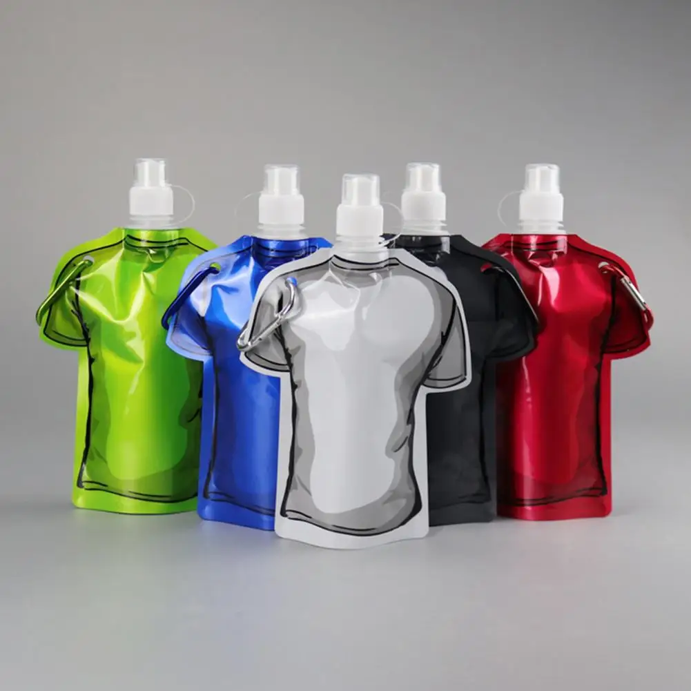 Folding Water Bag Bottle 500ml Bpa T-shirt Shaped Pouch for Hiking Camping Travel