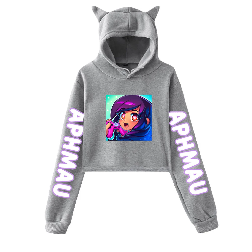 New Hoodie Aphmau Merch Pullover Cat Cropped Hoodie Crop Top Women\'s Hoodies 90s Youthful Girls Harajuku Kawaii Clothes