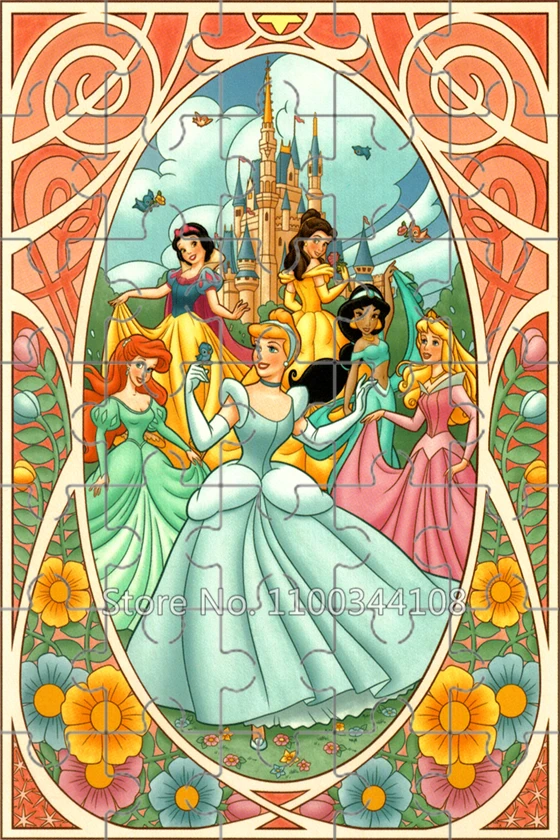 300/500/1000 PCS Disney Princess Puzzles Aladdin Ariel Snow Cinderella Tinkerbell Jigsaw Puzzles Wooden Pictures Handmade Toys