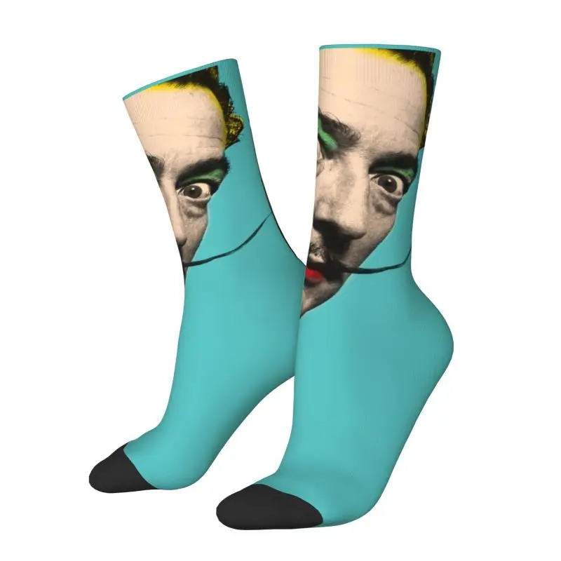 

Custom Funny Salvador Dali Portrait Men's Crew Socks Unisex Cool Spring Summer Autumn Winter Dress Socks