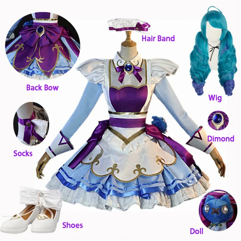 

Game LOL Gwen Cosplay Costume Doll Shoes Wig Cosplay Anime Cafe Cutie Sweet Lolita Dress Maid Outfit For Women Girls