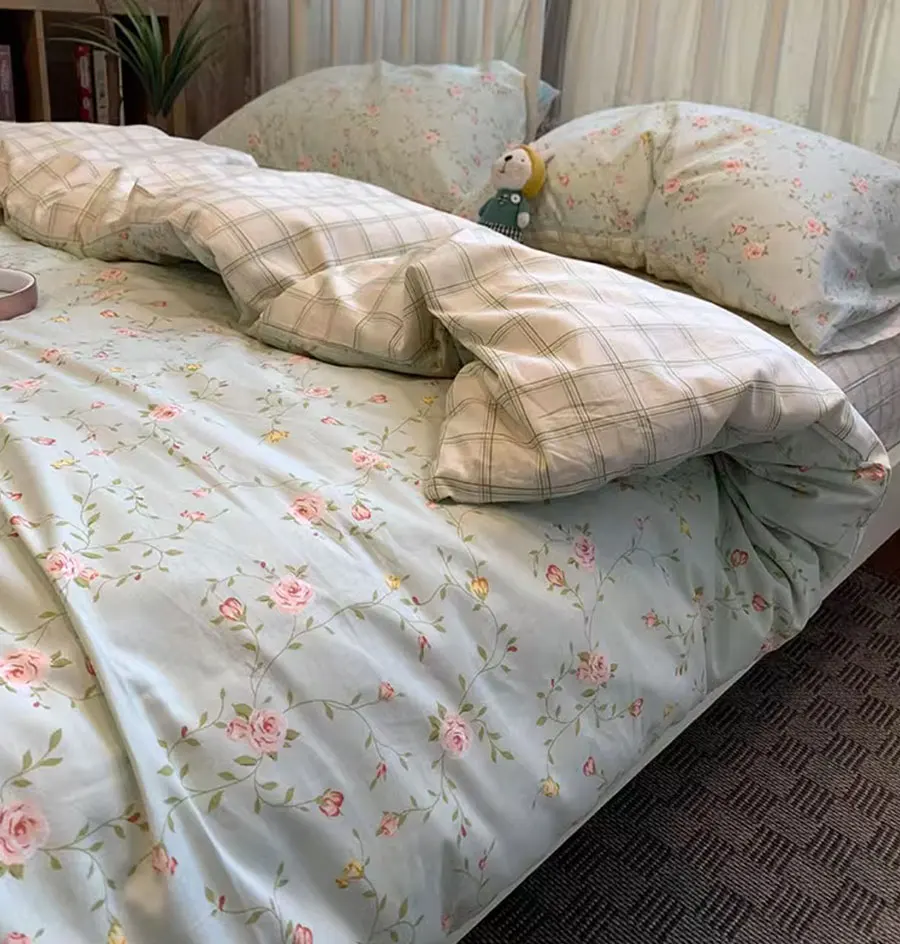 

fashion fresh rustic flower bedding set 1.2 1.5 1.8,twin full queen nordic cotton home textile bed sheet pillow case quilt cover