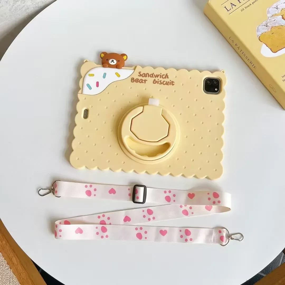 Etui dziecięce na iPada Pro 11 2024 10.2 9th 8th 7th 9.7 6th 5th Biscuit Bear Cover dla mini 7 6 5 4 3 2 1 z obrotową podstawką 360 — zdjęcie produktu 6