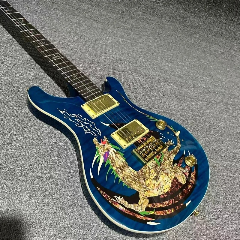 التوصيل المجاني الغيتار الكهربائي الأسود خشب الورد الرقبة الماهوجني الجسم PRS مخصص 24 التنين