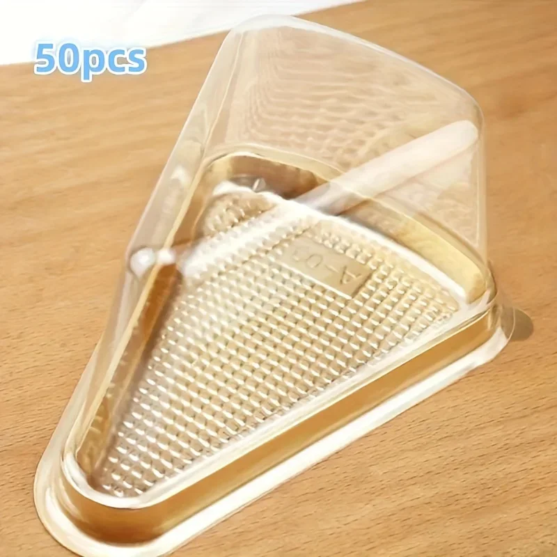 50Pcs Plastic Cake Slice Box with Base Cheesecake Pie Dessert Containers for Christmas Bakery Parties Favor Desserts Restaurant