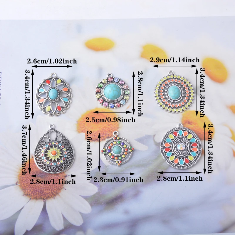 12 Stück/Set Böhmische Antik-Silberfarbene, Seeblau Emaillierte 2026 Frühlingsanhänger aus Acryl für DIY-Ohrringe und Metallschmuck – Detail 3