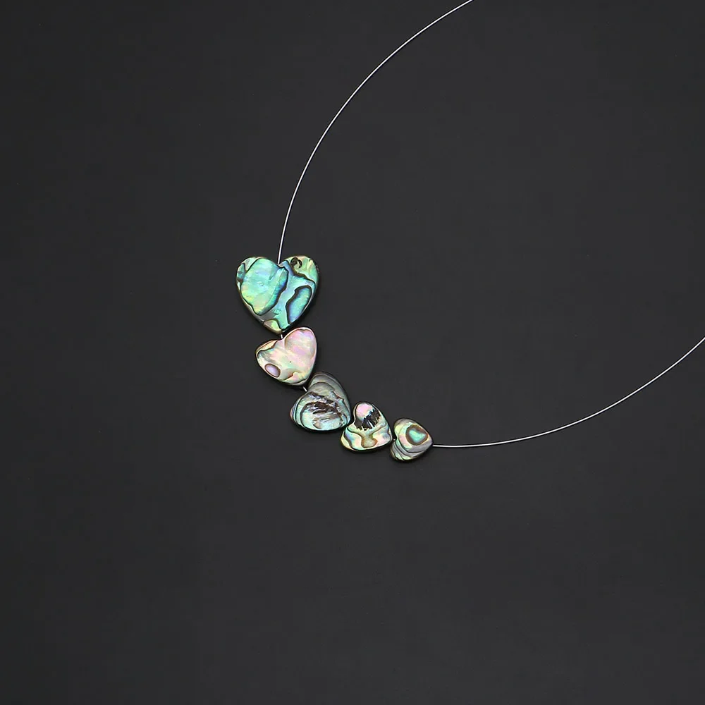5PCS Heart Shape Abalone Shell Through Hole Loose Beads Jewelry Making DIY Natural Freshwater Shell Bead Necklace Bracelet