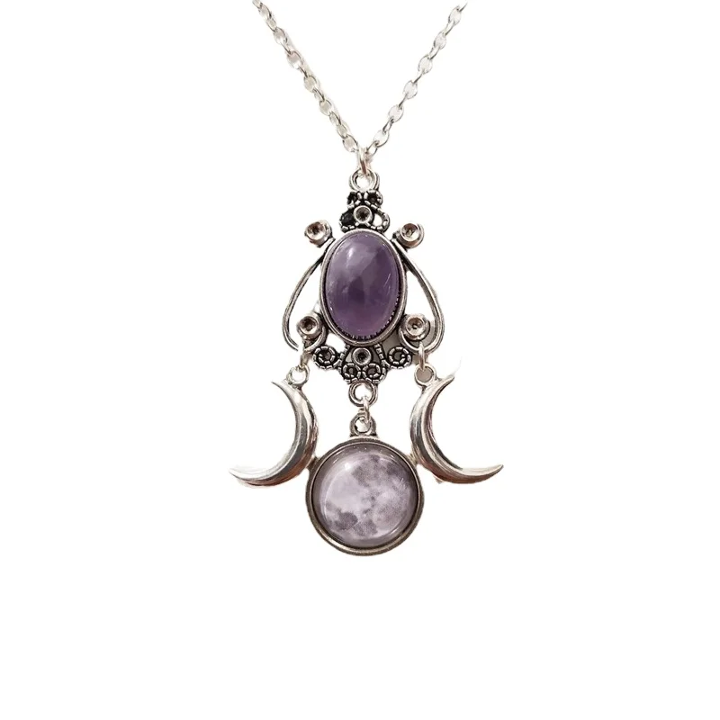 Fashion Black/red/purple Triple Moon Pendant Necklace Jewelry