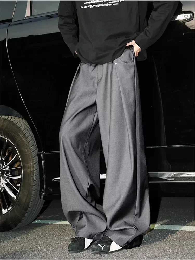 Frühling Casual Anzug Hosen Männer Volle Länge Gerade Büro Schwarz Grau Lose Breite Beine Formale Hosen Männer Hohe Qualität Anzug Hosen – Detail 6