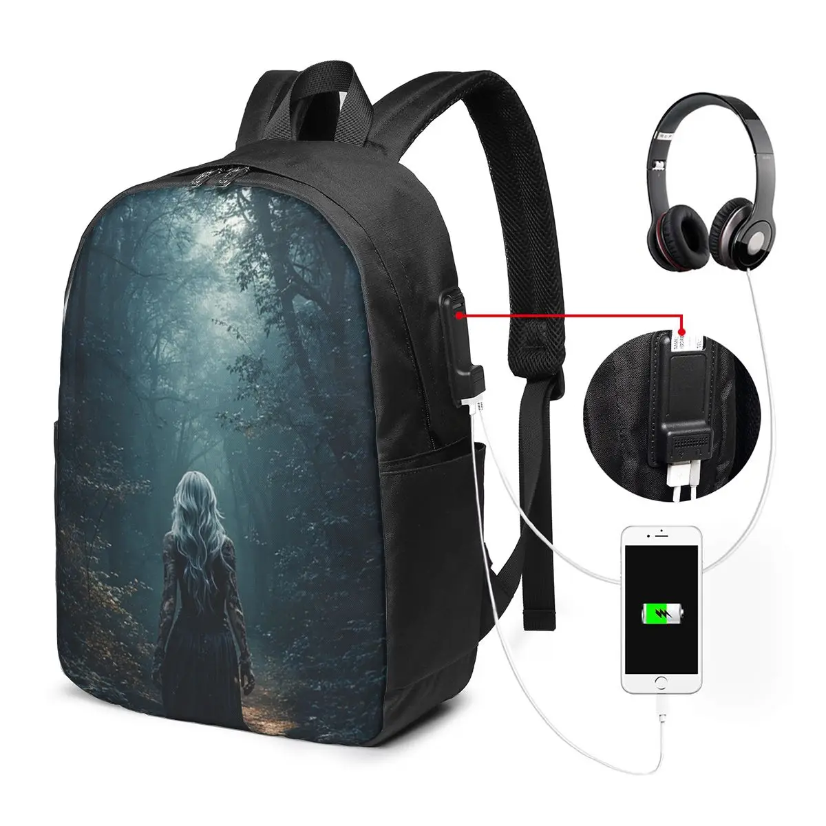 A Mysterious Woman In The Dark Forest Backpack Travel Notebook Bag Computer College Student School Bag Laptop Shoulder Bags