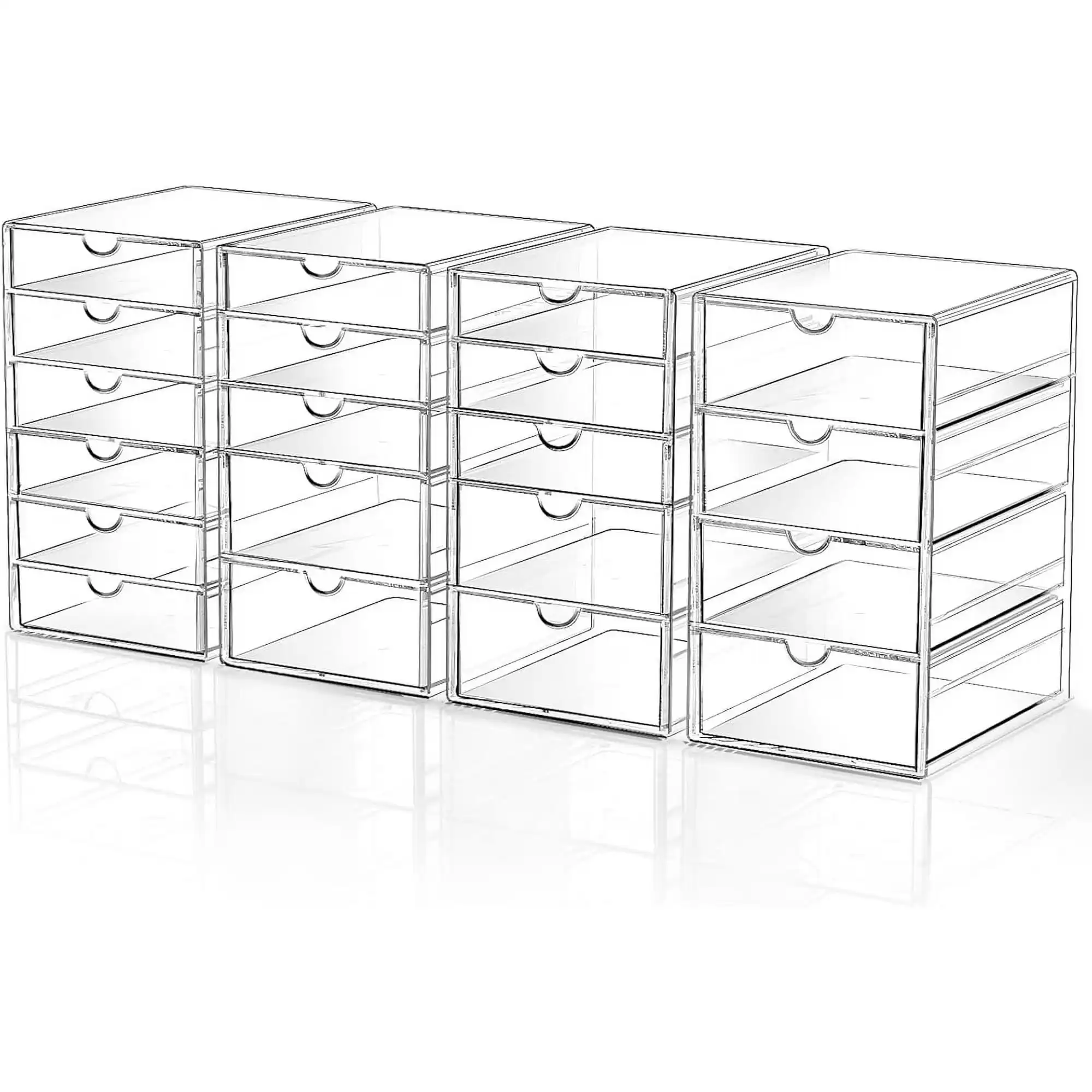 Makeup Drawer Storage Organizer Modern Clear Acrylic Storage Drawers 16 Drawers 4 Set Stackable Office Desk Storage Modular Dustproof Organizer Box For Office Countertop Bathroom Bedroom Back To School Dormitory
