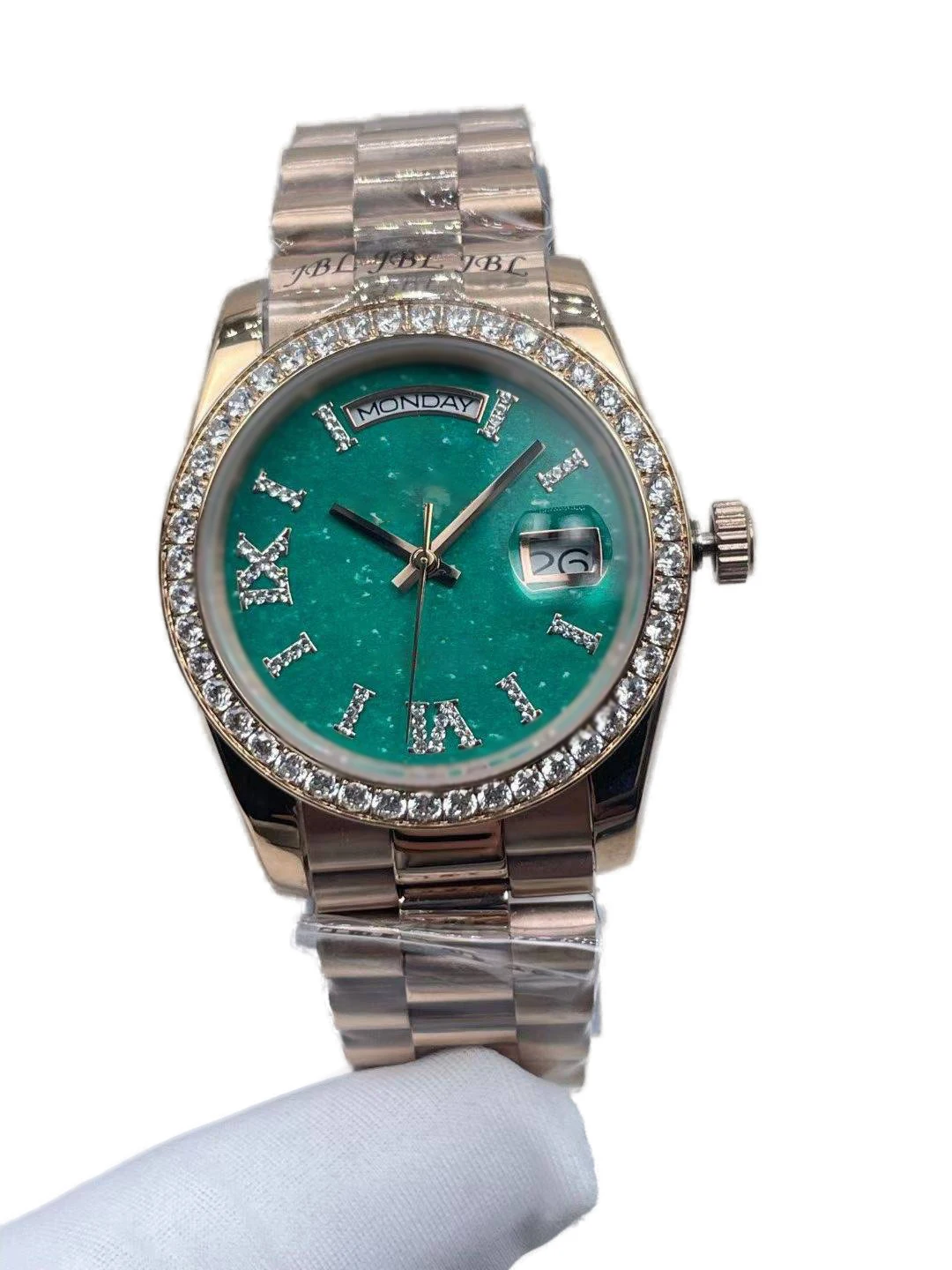 Relógio Dainty com mostrador verde e janela calendário para mulheres, elegância atemporal, 36mm