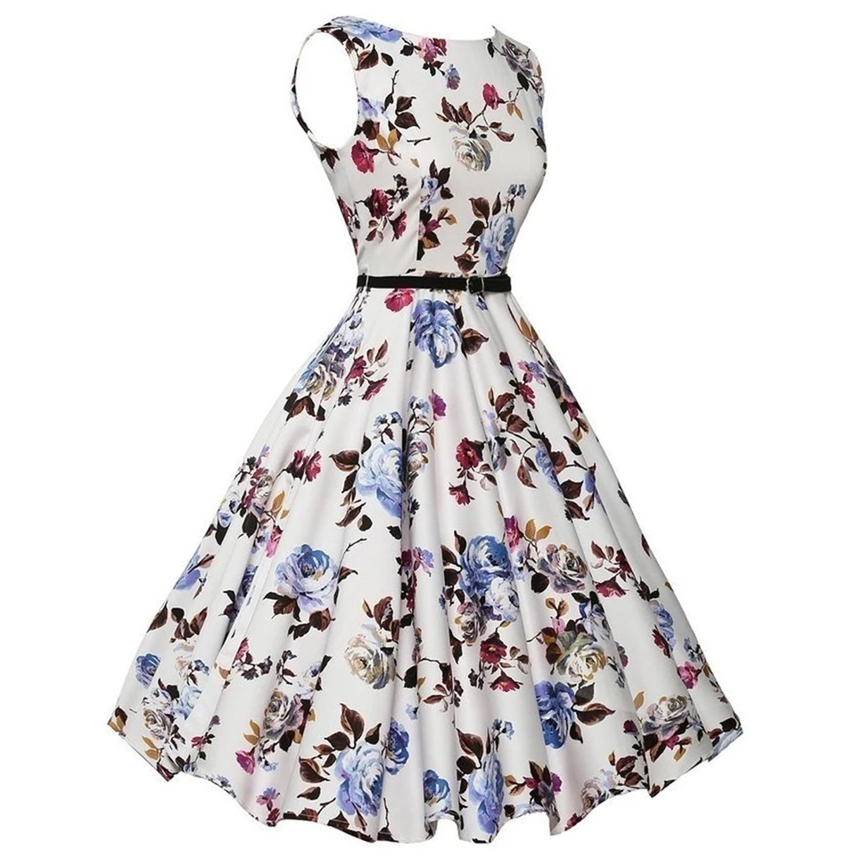 Vestido de Verano Retro Swing Casual con Estampado Floral Estilo Vintage Rockabilly