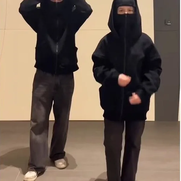 قبعة مزدوجة ملثمين هوديس أزياء الهيب هوب الشتاء يندبروف البلوز الشارع الشهير الاتجاه ﻿ سستة قناع الوجه هوديي سترة معطف