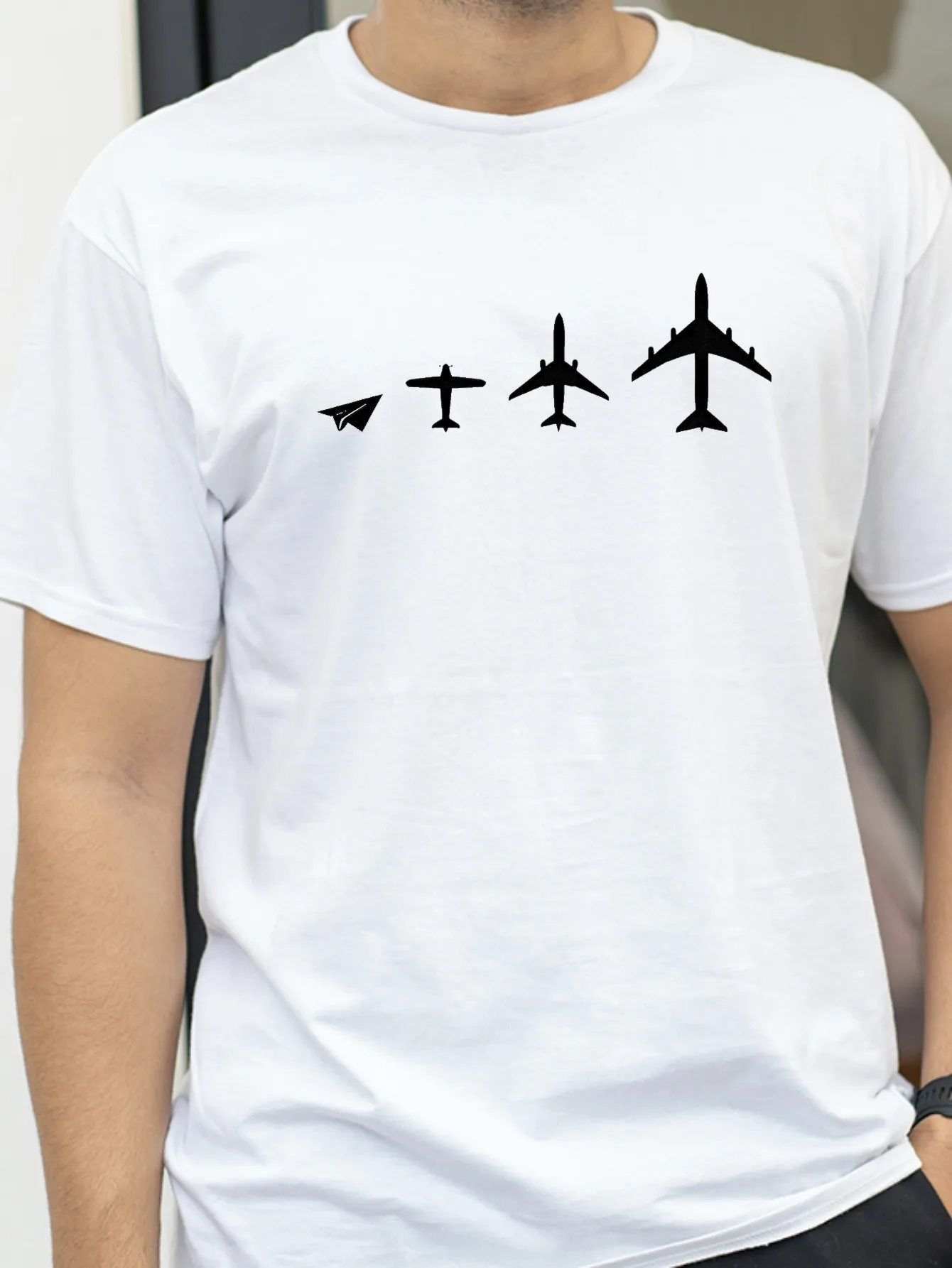 

Men's History Of Airplane Evolution Print T-shirt fashion Stylish Crew Neck Short Sleeve tshirt Summer Breathable O-Neck tees