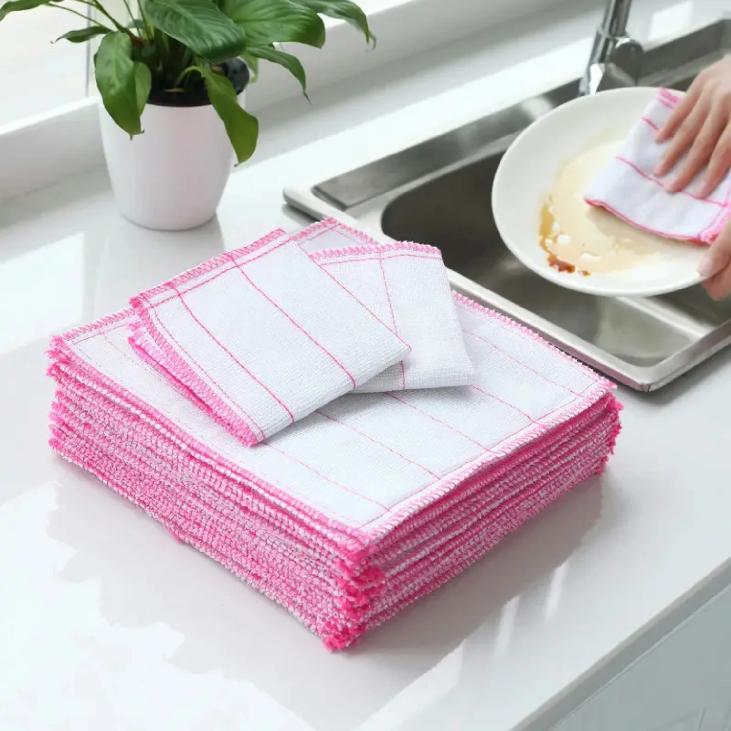 

Soft Cotton Absorbent Household Kitchen Cleaning Cloth Non Stick Dishwashing Towel Brush for Sink Scouring