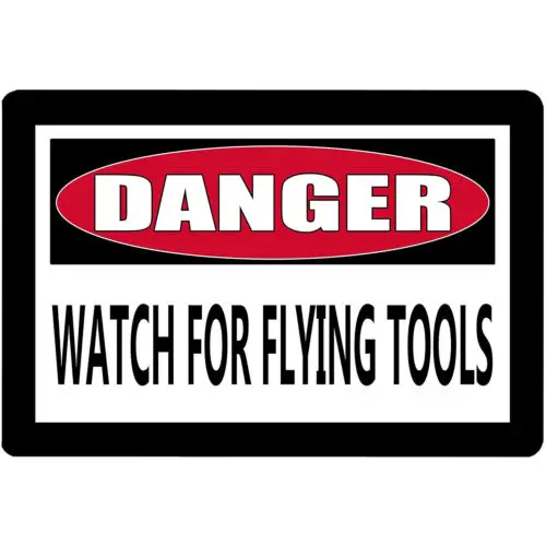 

Funny Metal Warning Tin Sign Wall Decor Man Cave Danger Watch For Flying Tools