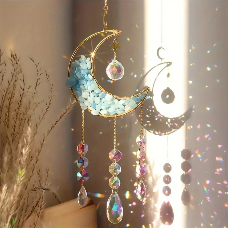 1pc Amethyst Moon Crystal Prism Daylight Catcher - Half-moon-shaped window pendant - Rainbow Daylight Catcher, for home and gard