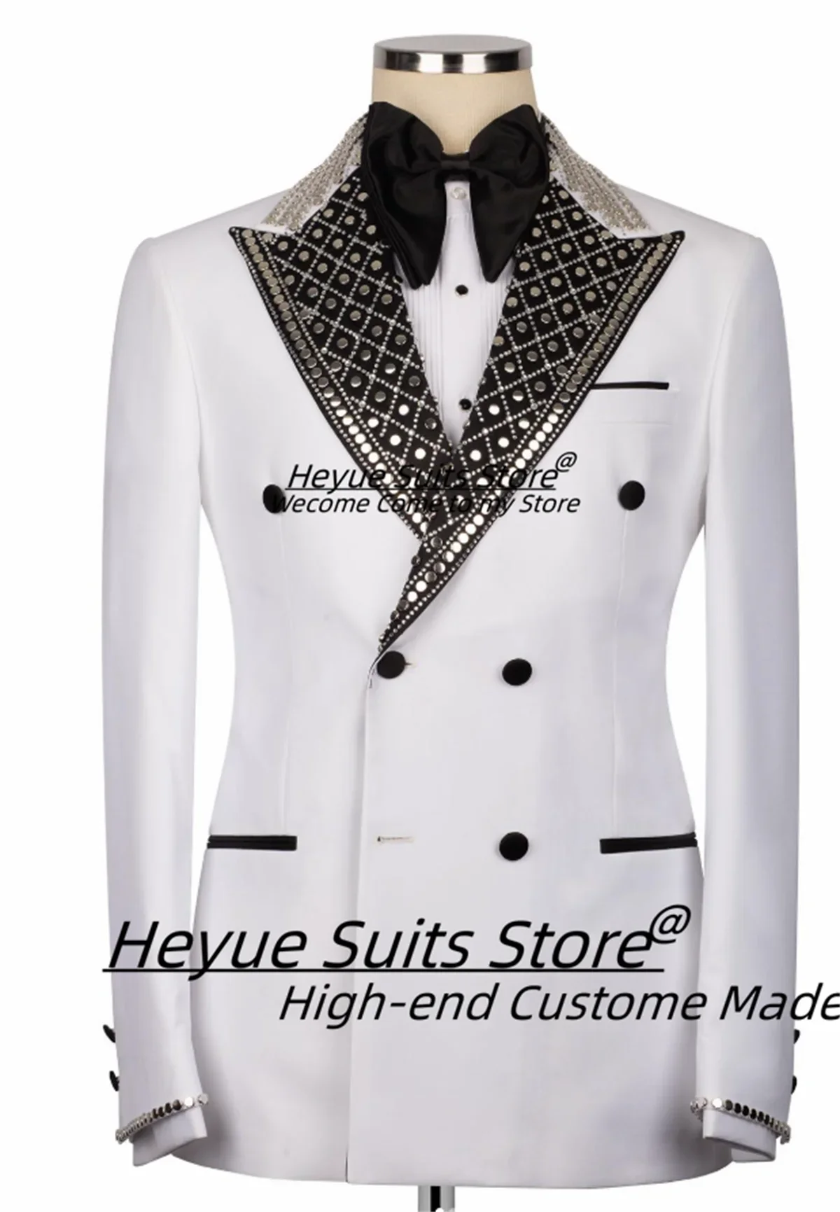 

Customized Gorgeous Bead Peak Lapel Groom Wedding Tuxedos Slim Fit Double Breasted Men Suits 2 Pieces Sets Male Party Blazers