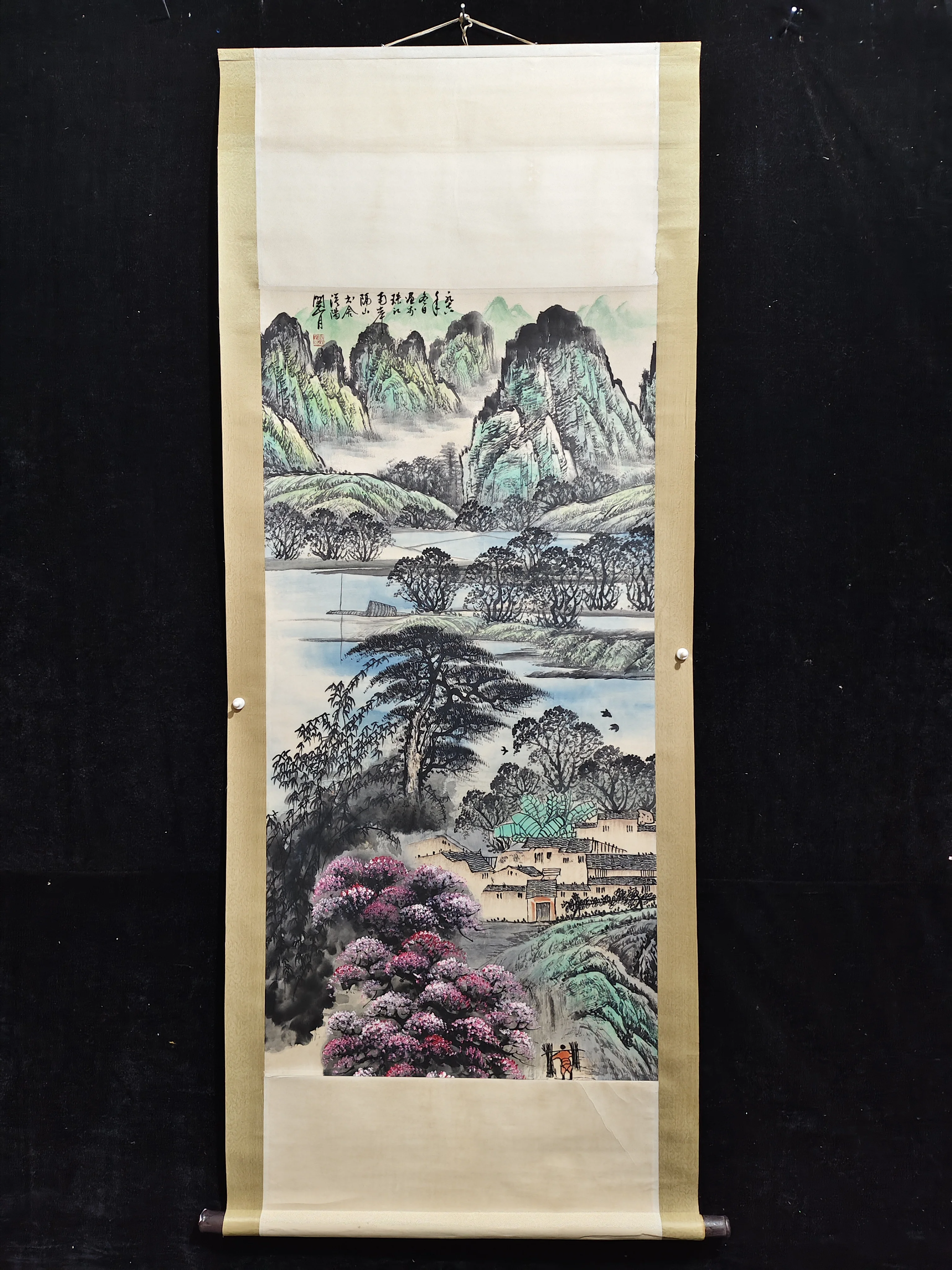 Antique calligraphy and painting Chinese painting Text & painting painting,Guanshan Yue landscape painting hand-draw