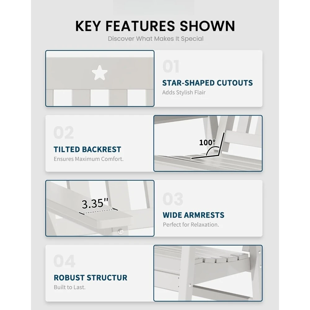 مقعد خارجي، مقعد حديقة لشخصين، مقعد فناء HDPE مقاوم للطقس، مقعد شرفة متين للفناء والفناء الخلفي والشرفة #5