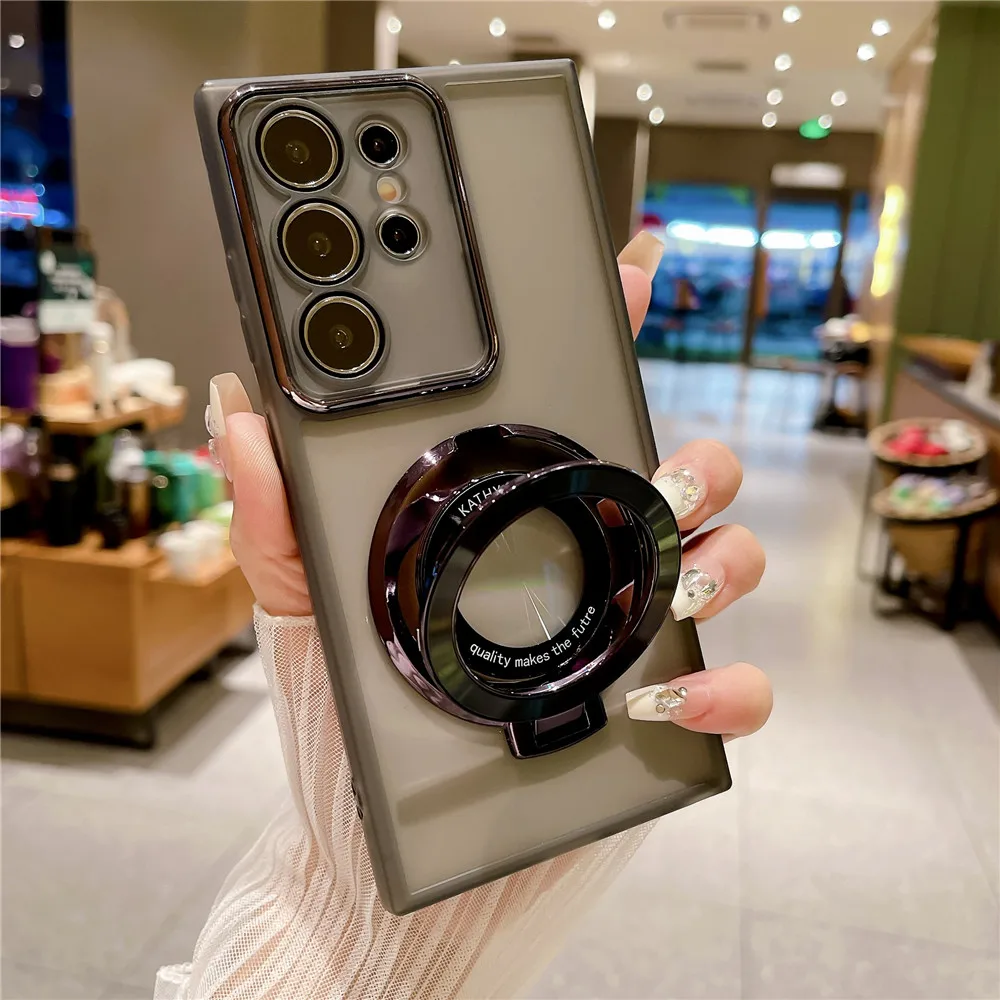 Luxury Plating Holder Case For Samsung Galaxy S26 Ultra S25 Edge S24 FE S23 S22 Plus S23 FE S21 Soft Clear Stand Cover