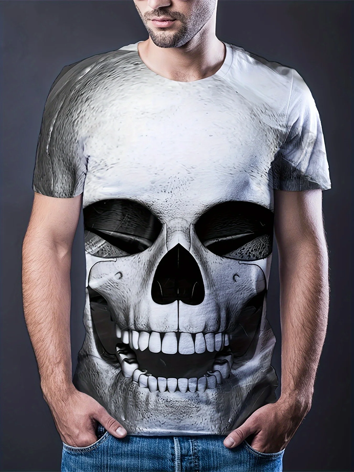 

2024 new pattern printed T-shirt Y2k retro loose short sleeved round neck cotton top Gothic streetwear for men