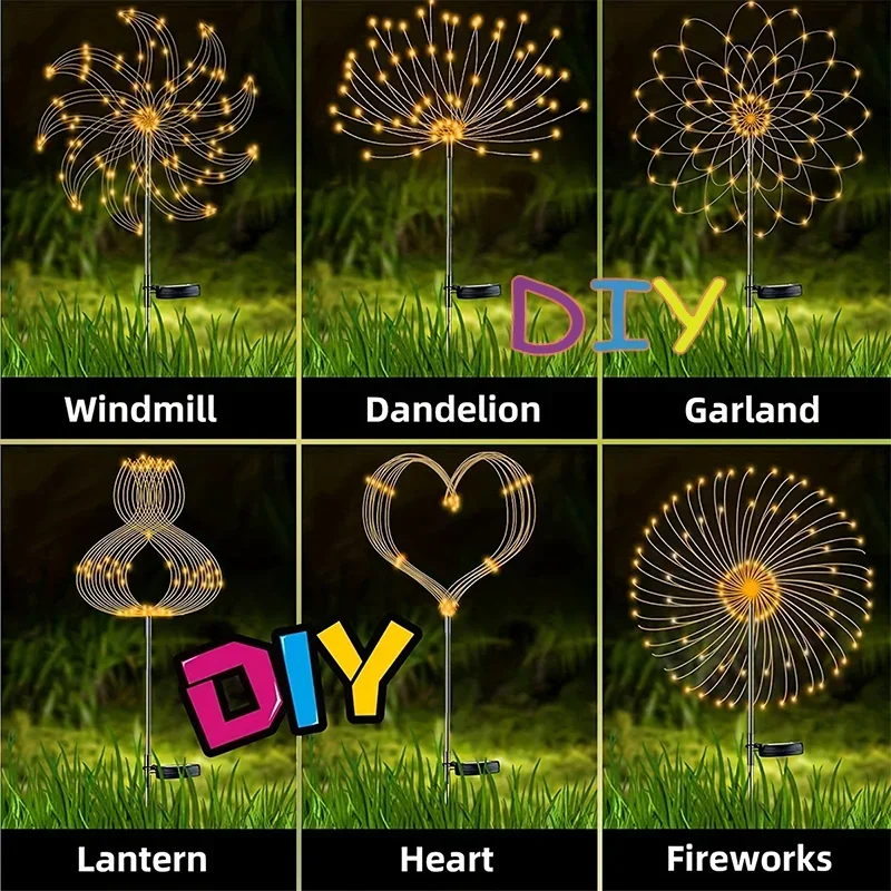 Outdoor LED Solar Fireworks Lights Waterproof String Fairy Light Outdoor Lighting Lawn Lamp Garden Christmas Party Wedding Decor