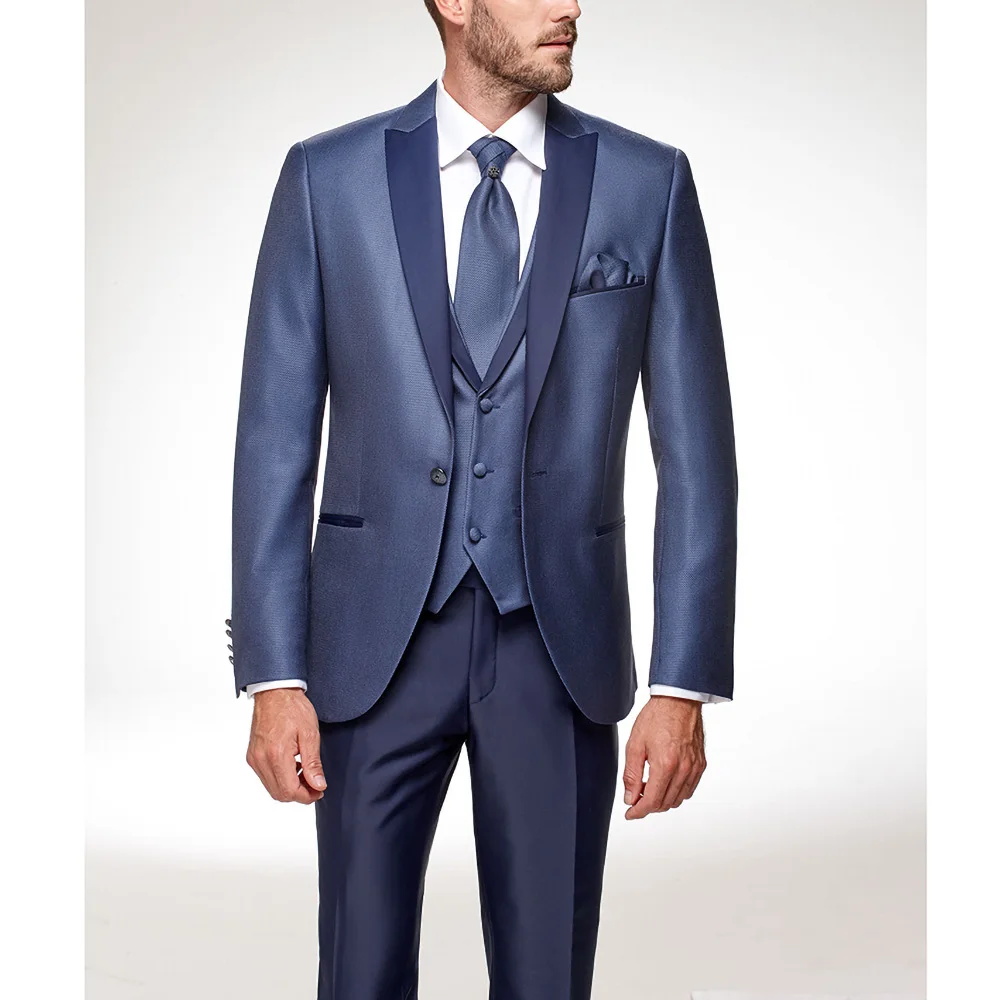 Fashion Men Suits Royal Blue Peak Lapel One Button Suit Business Casual Groom Wedding Tuxedo 3 Piece Set (Blazer+Vest+Pants)