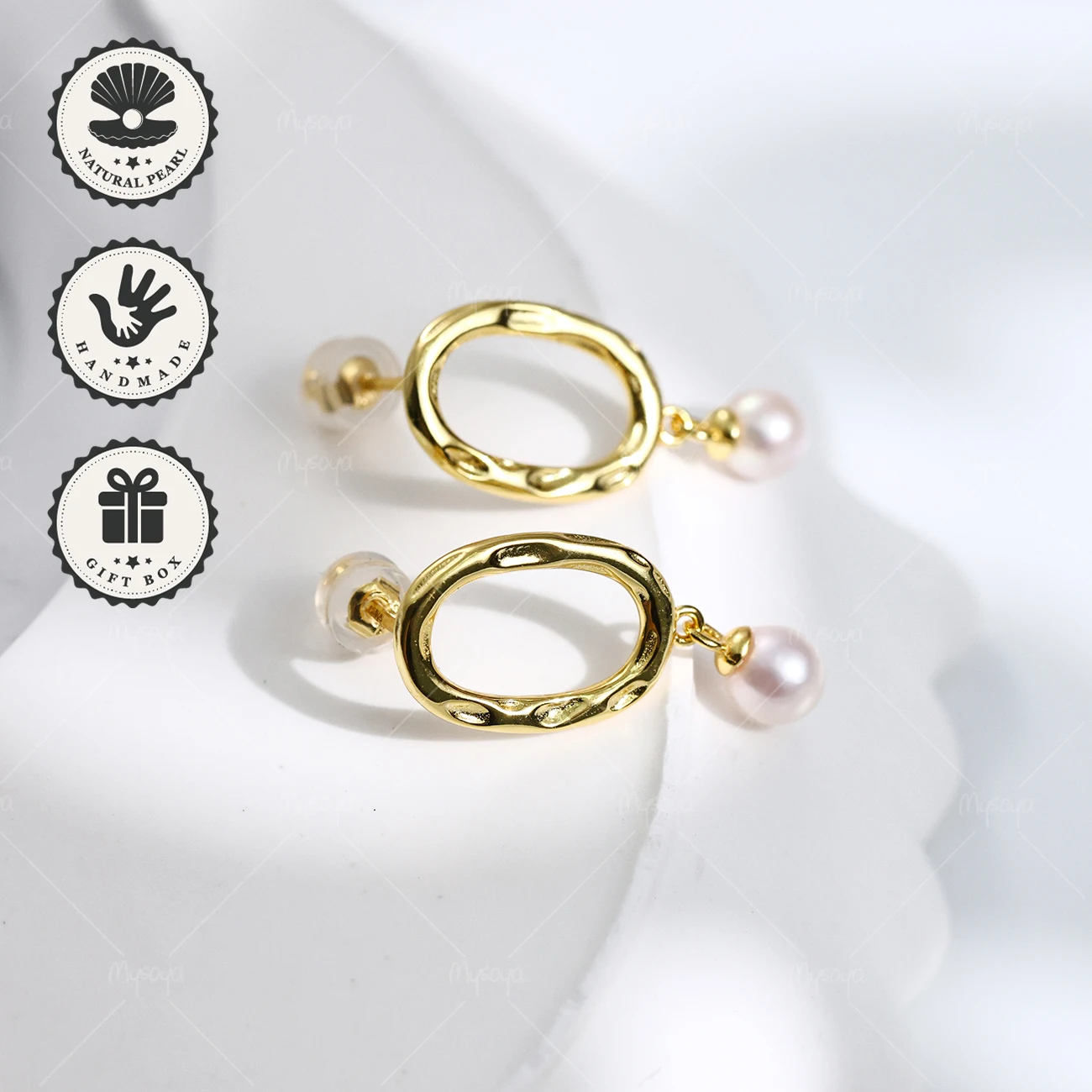 

Серьги-гвоздики MYSOYA с овальными жемчужинами Akoya розового оттенка 5-5,5 мм, золотистые, S925, в подарочной коробке, подарок на день рождения, День святого Валентина