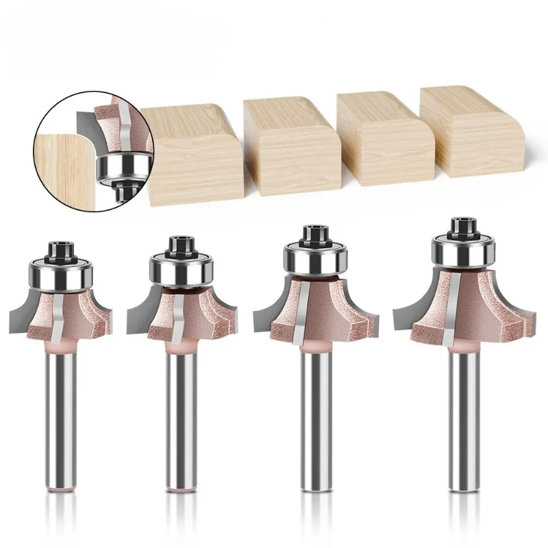 

Набор высококачественных фрез с хвостовиком 1/4 дюйма, 4-зубые, для прямой и обратной обработки древесины, R1, R1.5, R2, для обрезки кромки