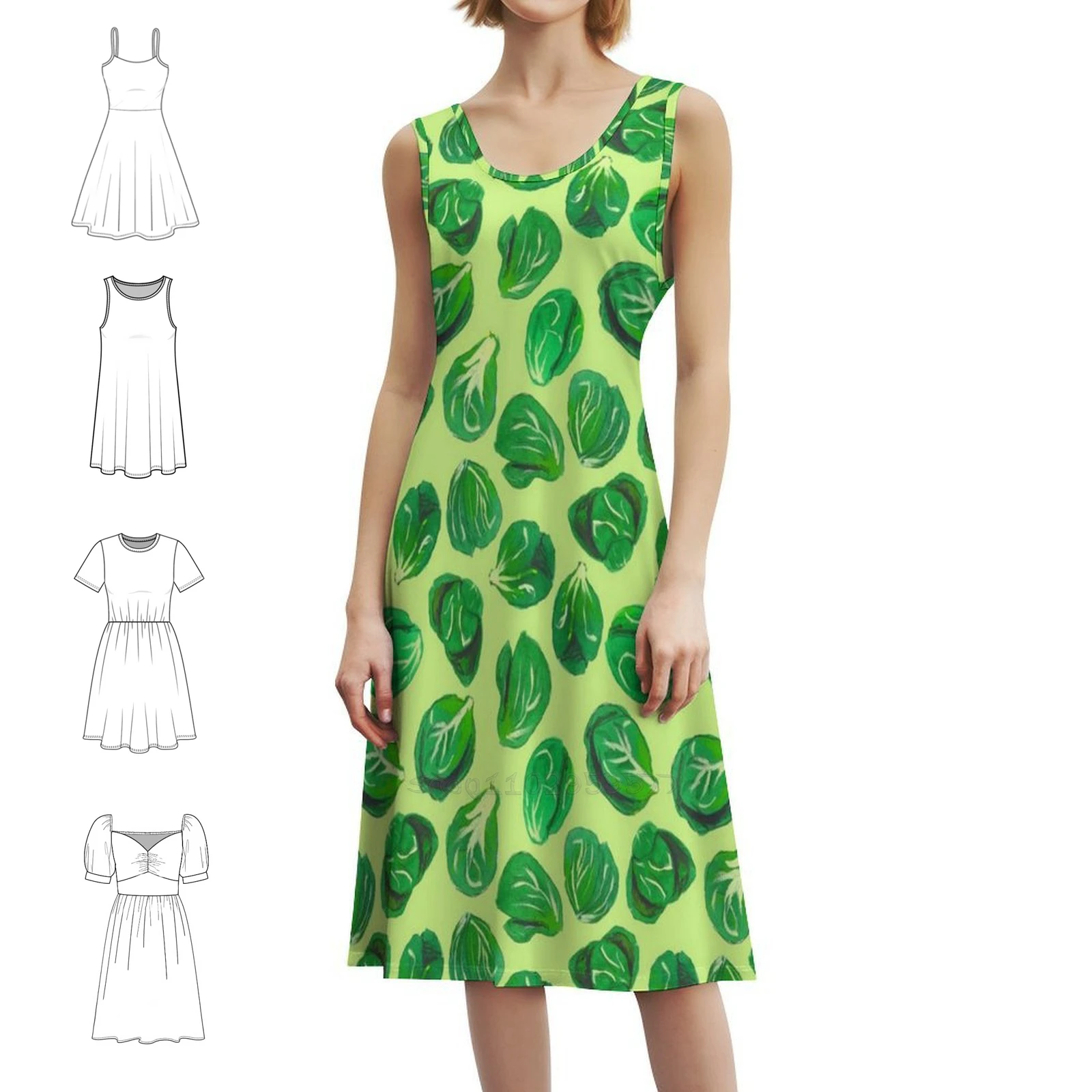 Brussel Sprouts Pattern Veggie Lover Korean Style Casual Dress For Women Simple Daily Office Lady Dresses Brussel Sprouts