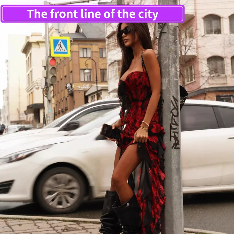 

Summer New High Waist Lace Slim Fit Sexy Hip Hanging Dr Pure Desire Print Polyester Svel Women's Dr Home Wear