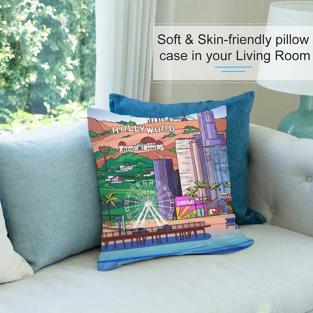 Mode Los Angeles Kissenbezug Kurze Plüsch doppelseitiger Druck Quadratische Dekokissenbezüge Sofa Home Kissen Dekor