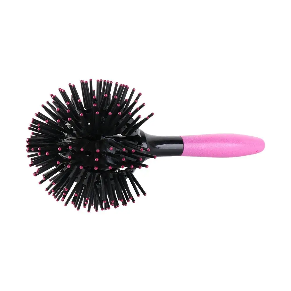 Plastic 3D Round Hair Brushes Comb Pink Spherical 360 Degree Ball Hairbrush Heat Resistant Massage Round Curly Hair Comb Salon