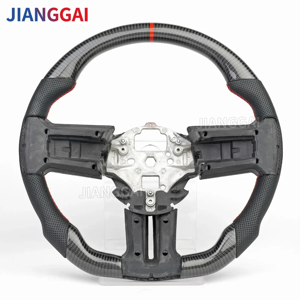 Real Carbon Fiber D-shaped Steering Wheel Red Stitching Center Line For Ford Mustang GT 2010-2014 Car Accessories