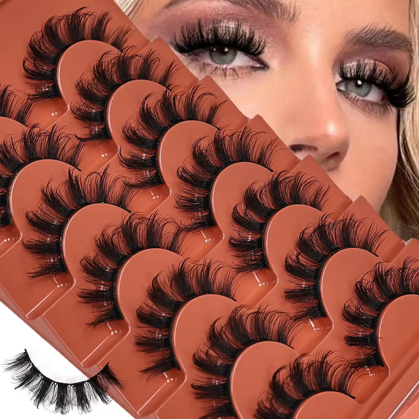 7 Paar flauschige künstliche Wimpern, volle, zarte Wimpern, 8D-Volumen, lockige künstliche Wimpern, Multipack