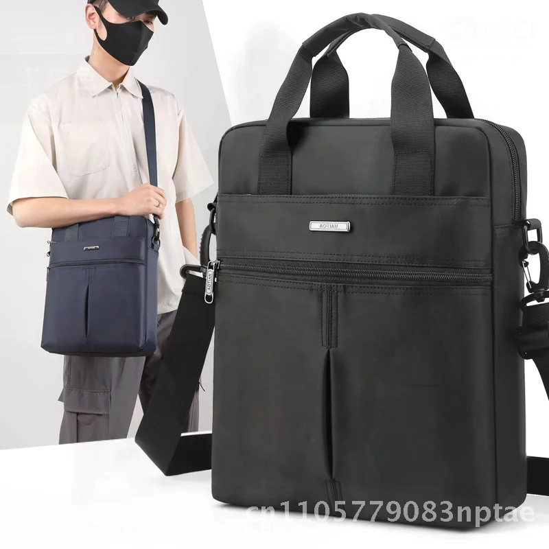 Aotian Large Capacity Business Briefcase for Men Casual Oxford Cloth Shoulder Crossbody Handbag Solid Color Waterproof Polyester