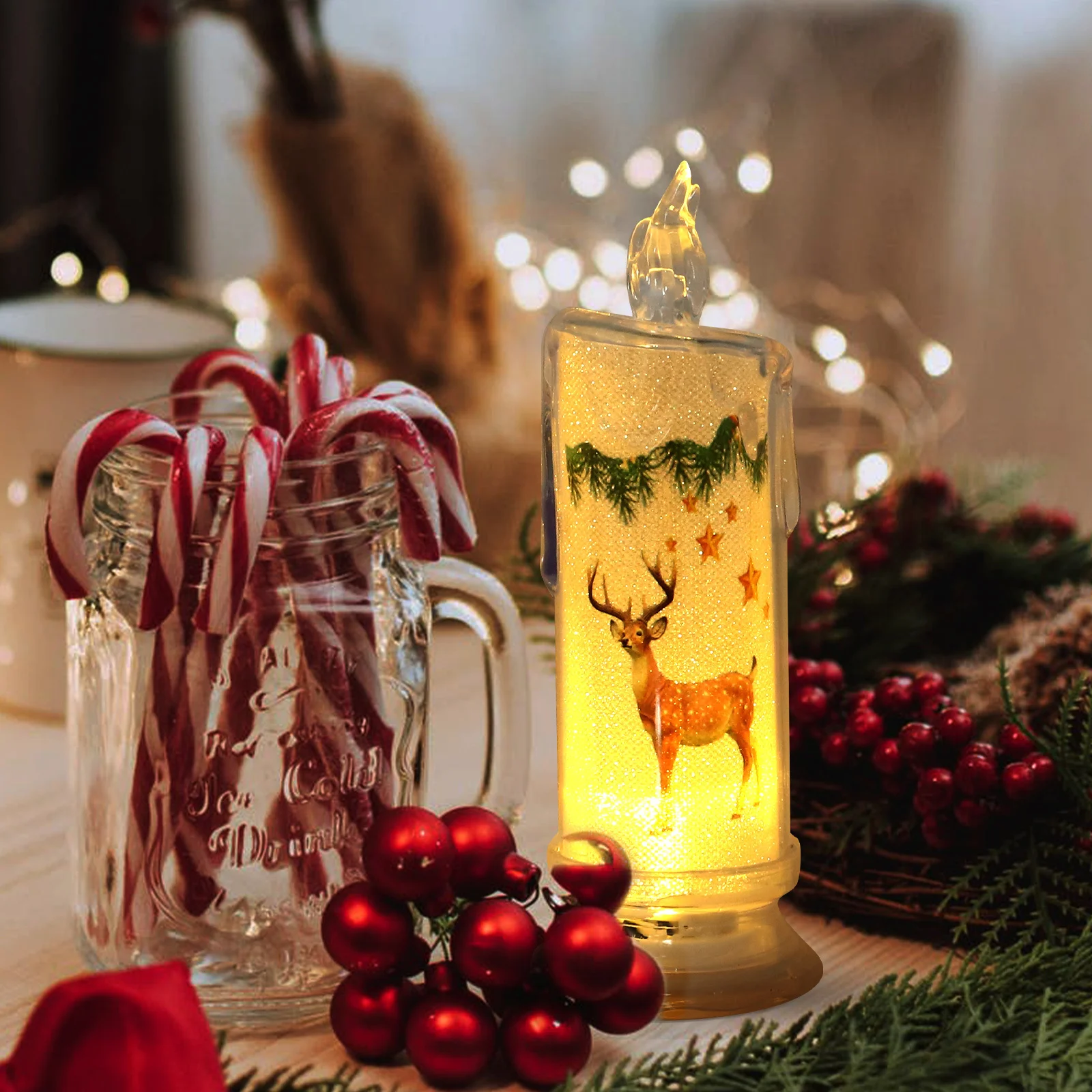 

4pcs Led Electronic Christmas Decorations, Flameless Candles Lights For Indoor Outdoor Party, Christmas-Themed Night