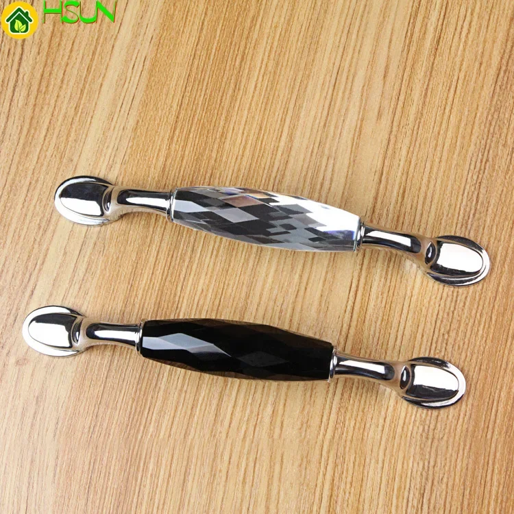 5.0'' 3.75'' Black Clear Crystal Drawer Pull Handles Bright Silver Glass Dresser Door Handles Furniture Hardware Kitchen Handles