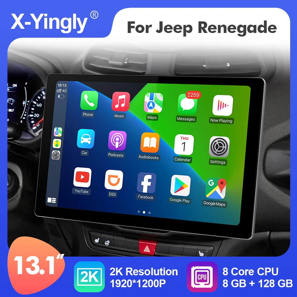 13.1 Inch 2K Android 12 Car Radio Player For Jeep Renegade 2016-2021 GPS Headunit 8 Core Carplay Android auto 4G WIFI