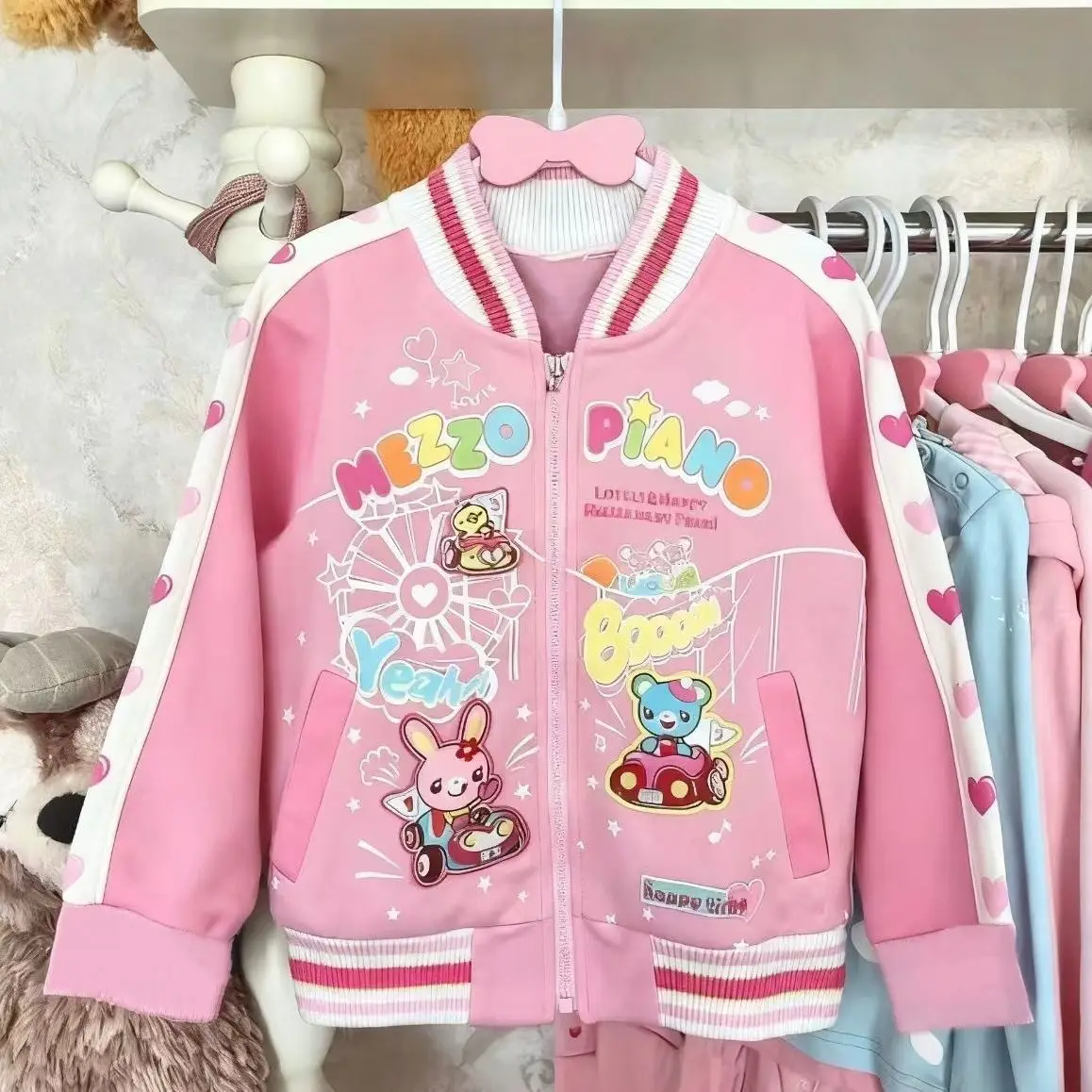 

Japanese Sweet Cute Cartoon Mp Amusement Parks Baseball Jerseys Autumn Winter Long Sleeves Daughter Clothing Jacket Women