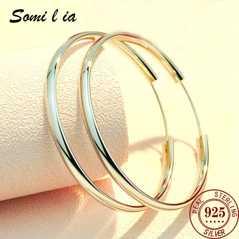 Somila Fashion S925 Kolczyki o średnicy 3-7 cm Duże kolczyki kółka dla kobiet Kolczyki platerowane platyną Cерьги Kольца