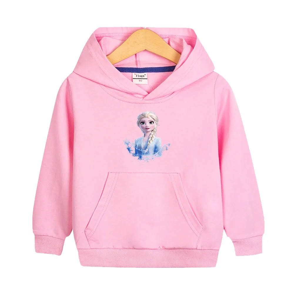 Quality Cotton Disney Tee Shirt Hooded Girls Clothing for Children T-shirt Pink Long Sleeve Kids Tops Bluey Frozen Elsa Clothes