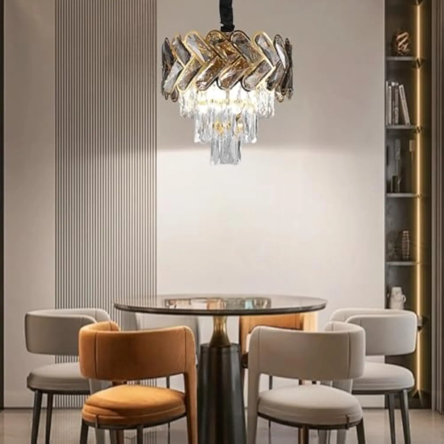 

12 Gold Modern Crystal Chandelier Top K9 Round Crystals Chandeliers Adjustable Ceiling Light Fixture 3-Tier Crystal Pendant Lam