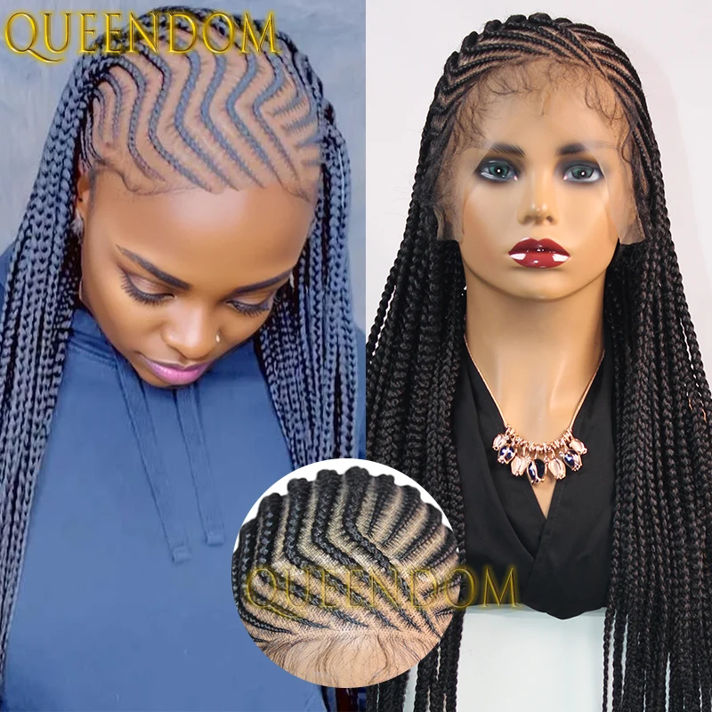 36 Inch Synthetic Box Braid Wig Full Lace Handmade Crochet Goddess Braided Wig for Black Women Knotless Cornrow Plait Braids Wig