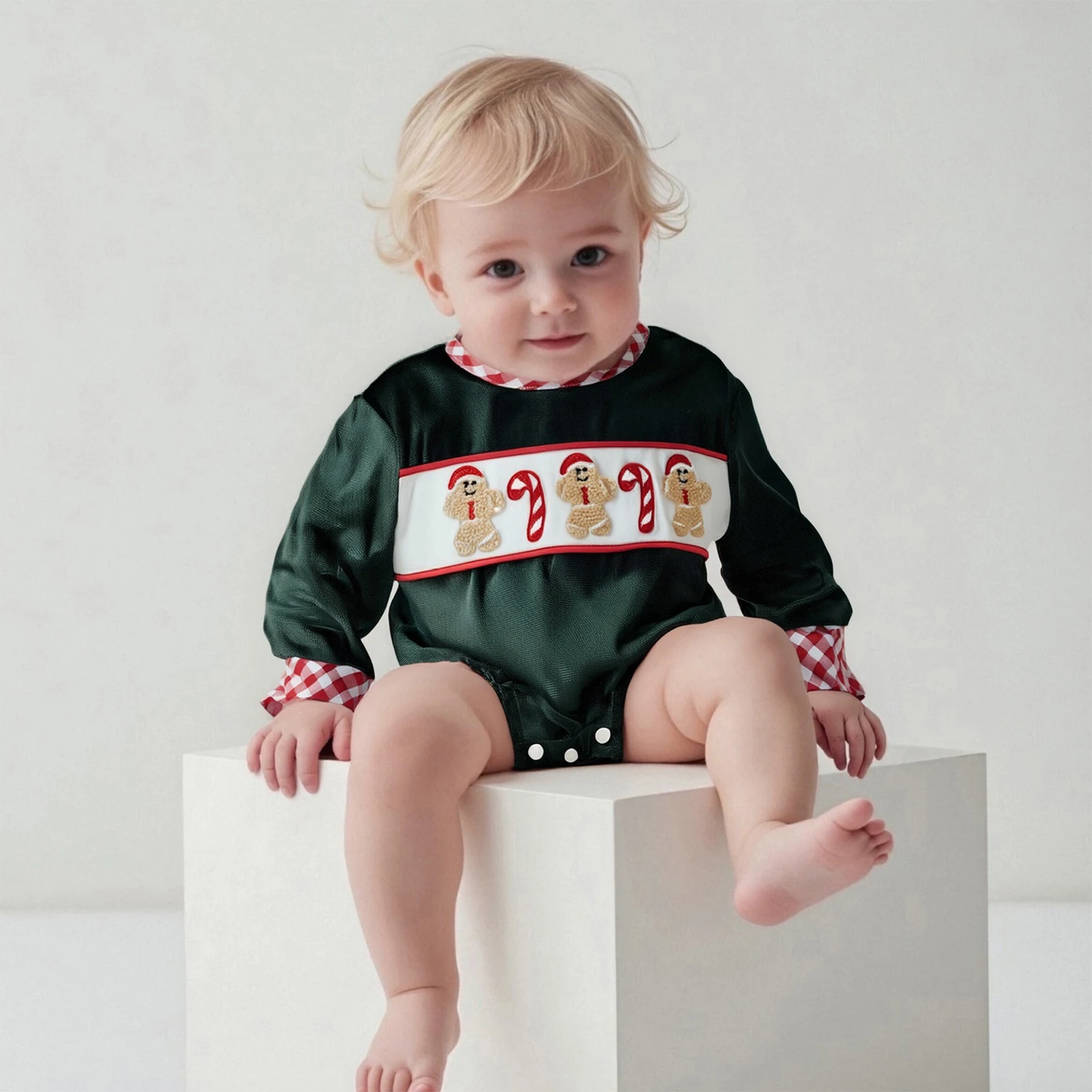 

Baby Clothing Christmas Romper Gingerbread Man Embroidery Long Sleeve Bubble Jumpsuit Newborn Clothes