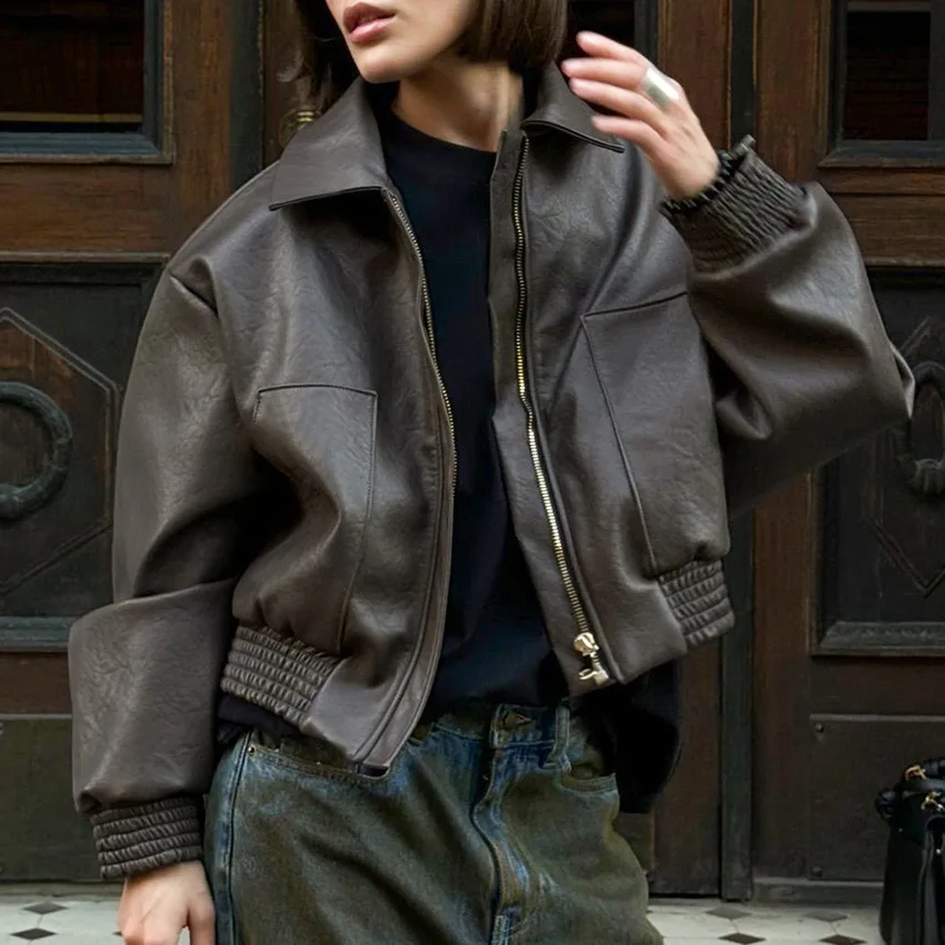 Veste en cuir PU de style moto rétro, tempérament personnalisé, mode européenne et américaine, veste ample et décontractée